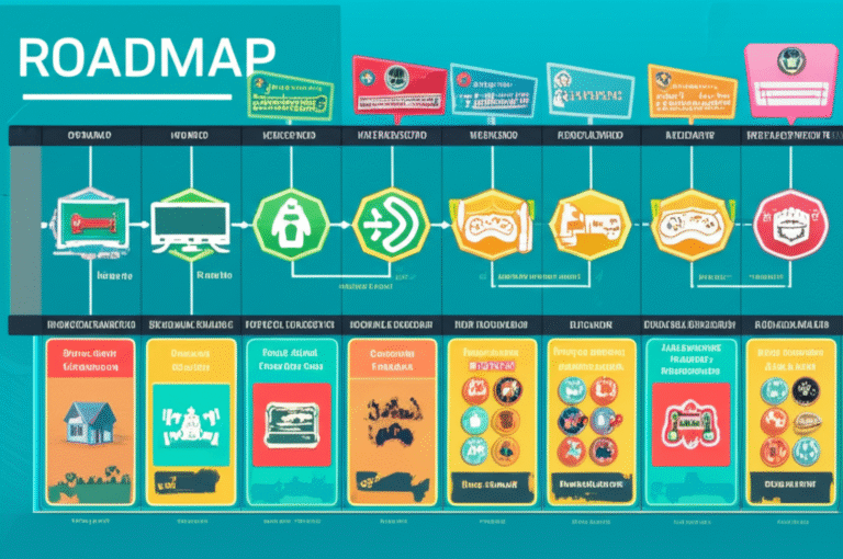Roadmap de Desenvolvimento de Jogos Gráfico mostrando o roadmap de desenvolvimento de um jogo