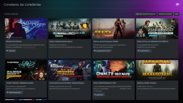 Interface de curadorias do Steam mostrando diferentes recomendações de jogos