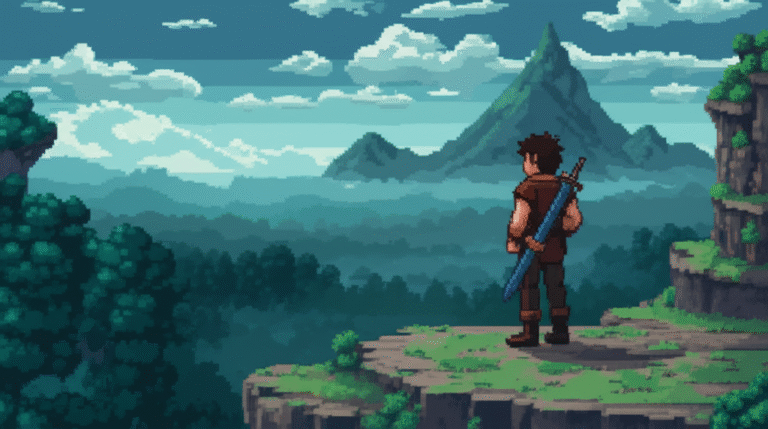 RPG Indie: Aventuras Desconhecidas Personagem de RPG explorando um mundo vasto e detalhado.