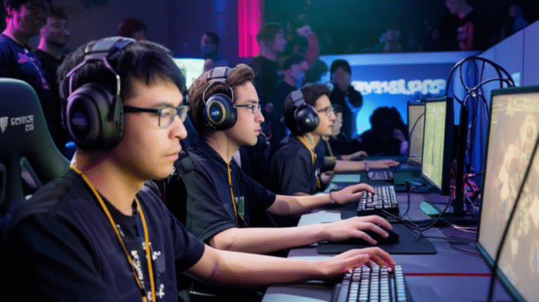 Torneio eSports Indie Jogadores competindo em um torneio de eSports indie