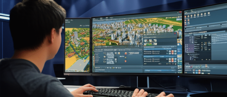 Liberdade Criativa nos Jogos de Construção Jogador construindo uma cidade vibrante em um jogo de construção no Steam.